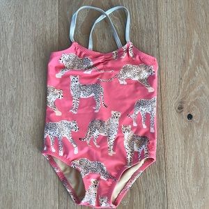 Pink Chicken NWOT baby swimsuit w cheetah print and silver metallic strap. 18/24